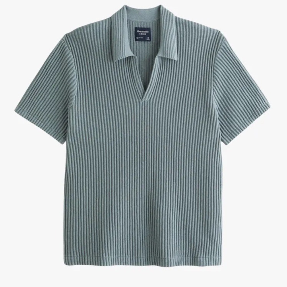 NWT Abercrombie & Fitch Plisse Pleated Johnny Collar Sweater Polo Shirt Size S